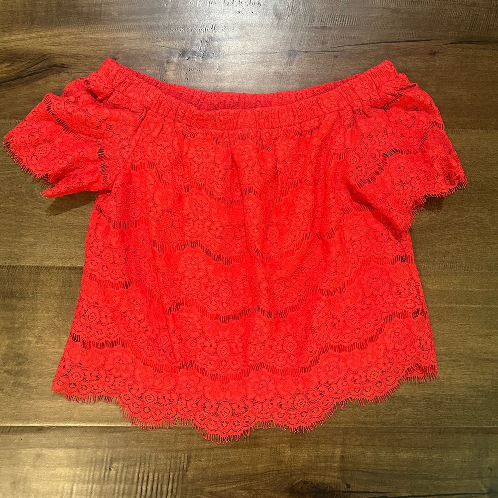 Love Fire Red Cropped Ruffled Blouse